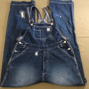 H.T HERE & THERE, distressed  CARGO Denim overalls Jeans Size 30’